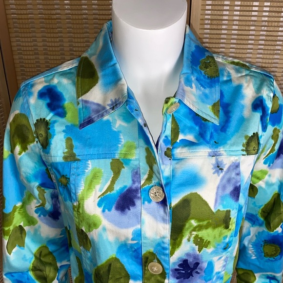 🔷Coldwater Creek Multi-Color Floral Watercolor Print Cotton Jacket Size Small - Picture 2 of 7